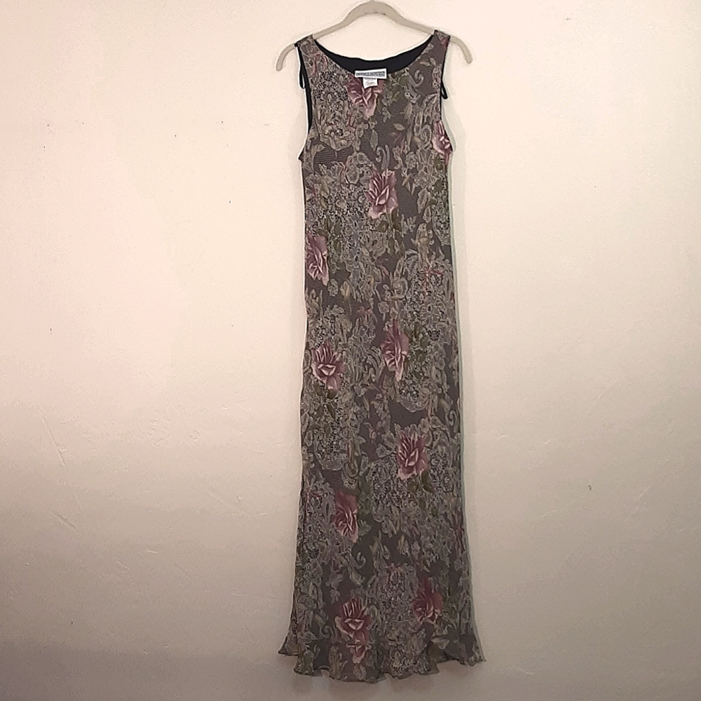 Jessica Howard Floral Maxi Dress Size 14 Sleeveless A-Line Rayon USA Made